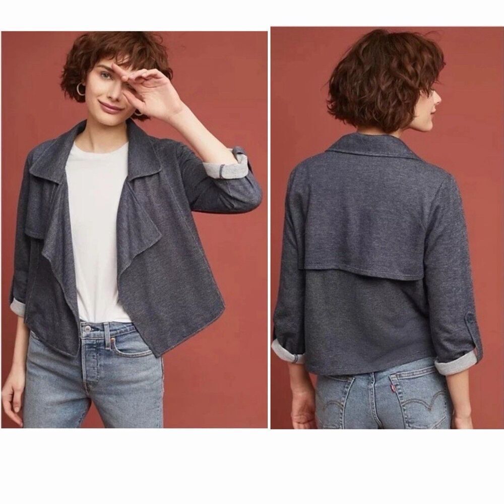 ANTHROPOLOGIE DOLAN Chambray Roll Sleeve Open Cardigan-M